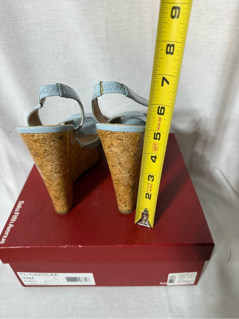 Saks Fifth Avenue Pale Blue Patent Slingback Peep-Toe Heels Size 9